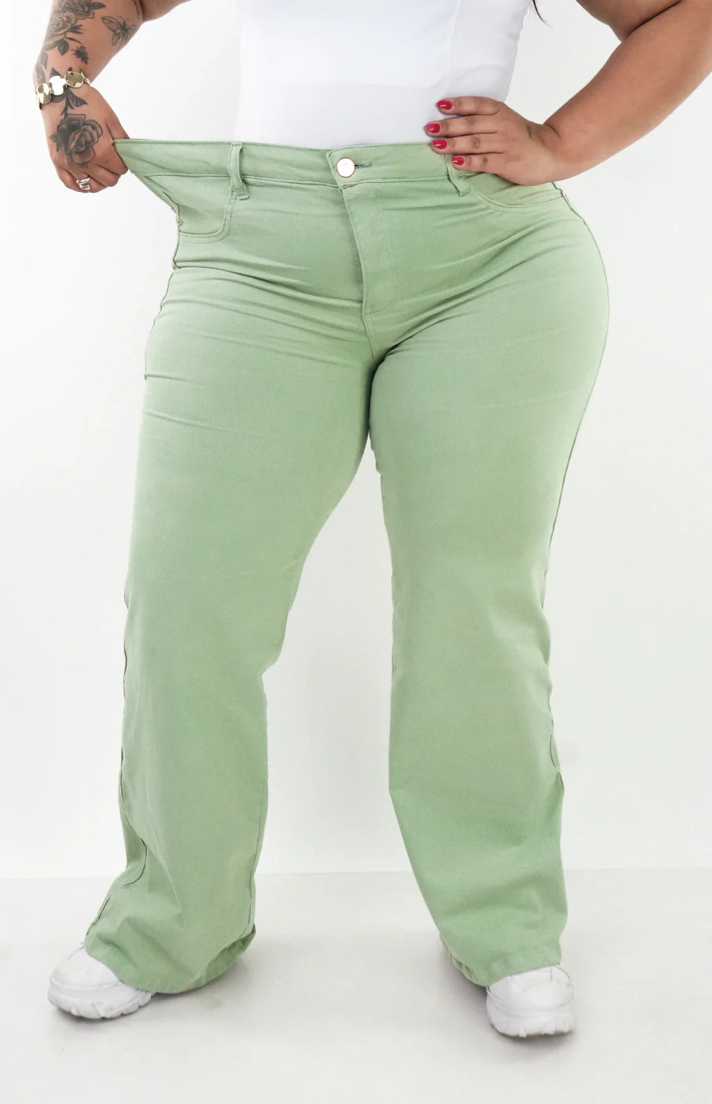 CALÇA FEMININA - WIDE LEG VERDE PISTACHE