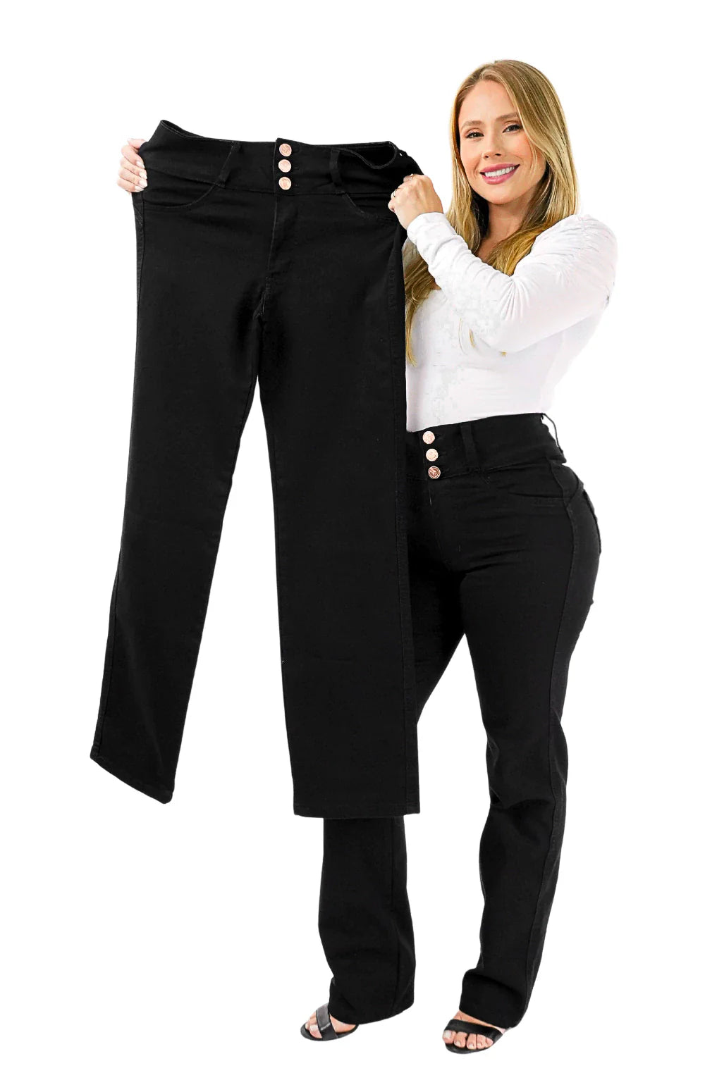 CALÇA JEANS FEMININA - RETA CHAPA BARRIGA BLACK