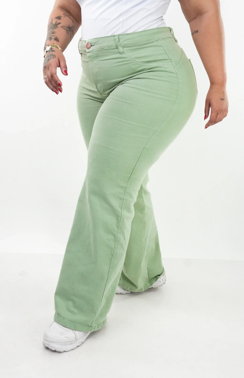 CALÇA FEMININA - WIDE LEG VERDE PISTACHE