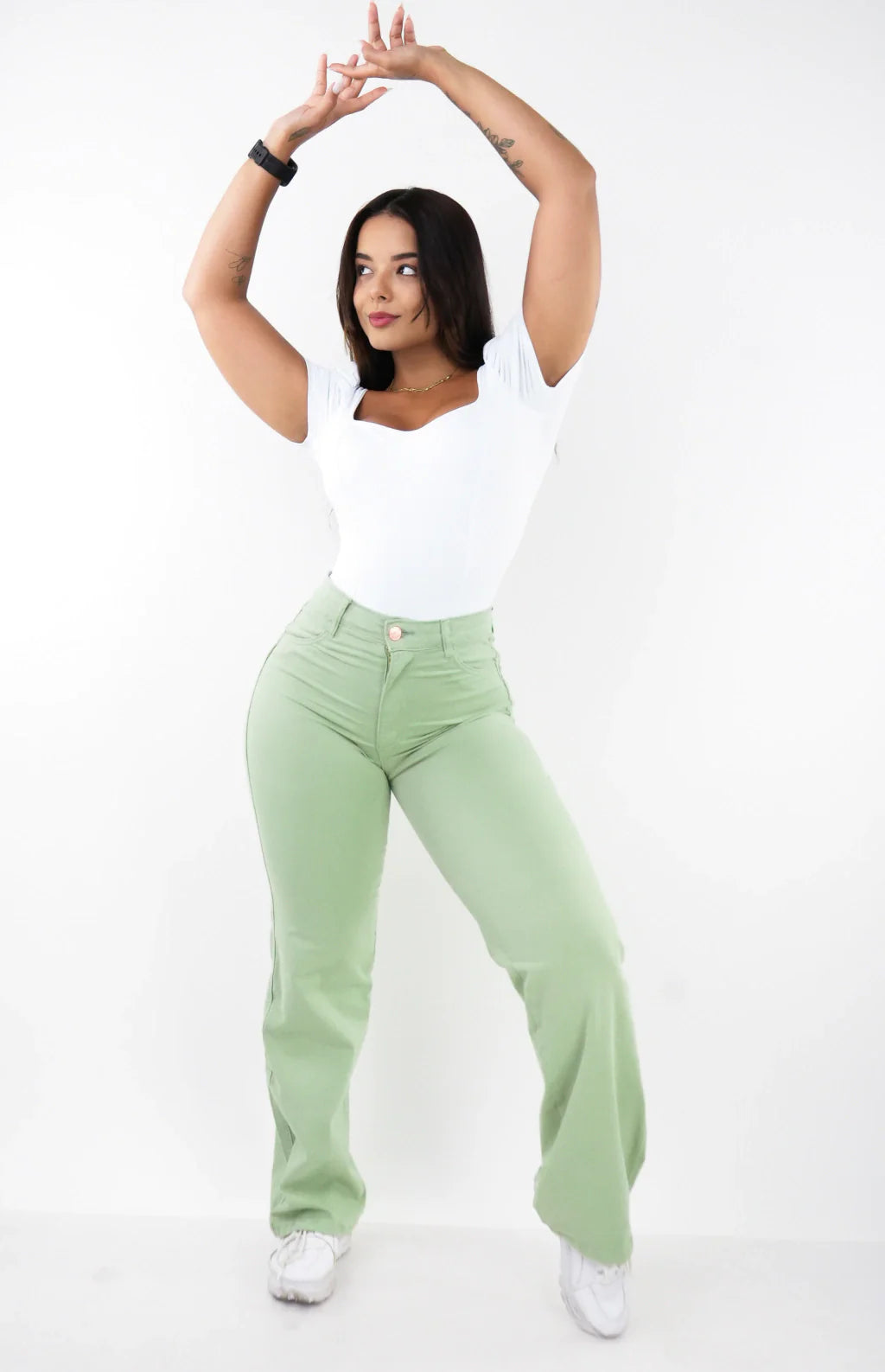 CALÇA FEMININA - WIDE LEG VERDE PISTACHE