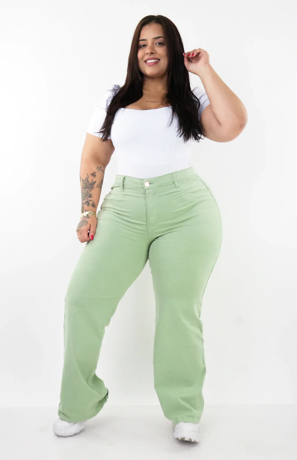 CALÇA FEMININA - WIDE LEG VERDE PISTACHE