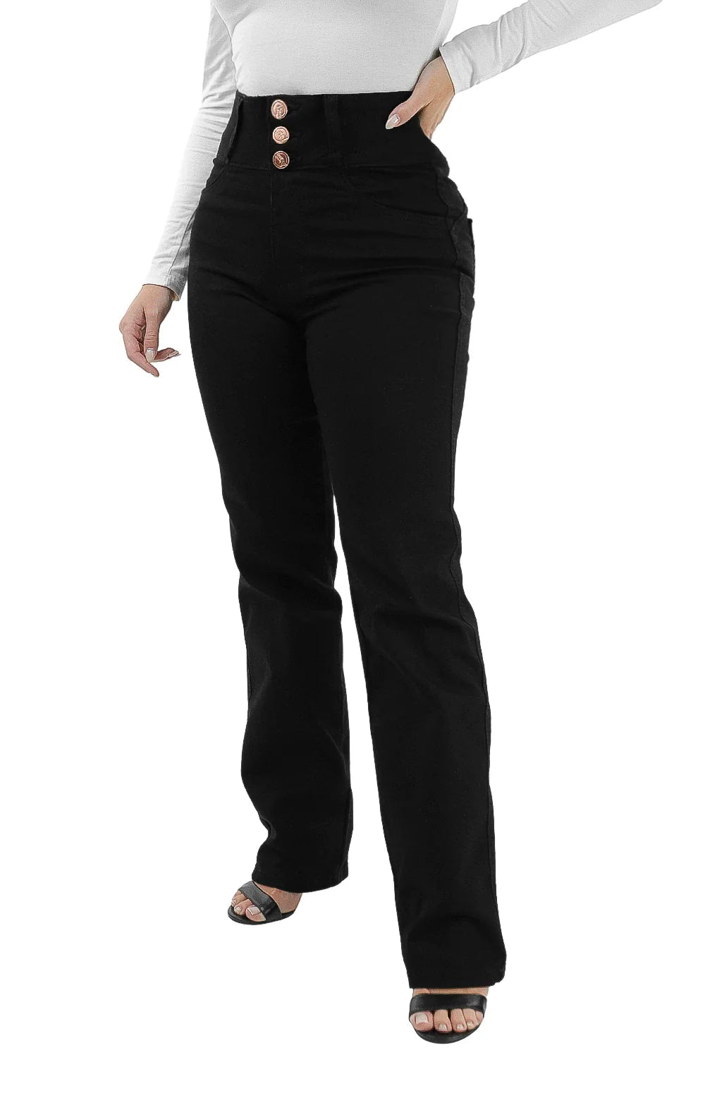 CALÇA JEANS FEMININA - RETA CHAPA BARRIGA BLACK