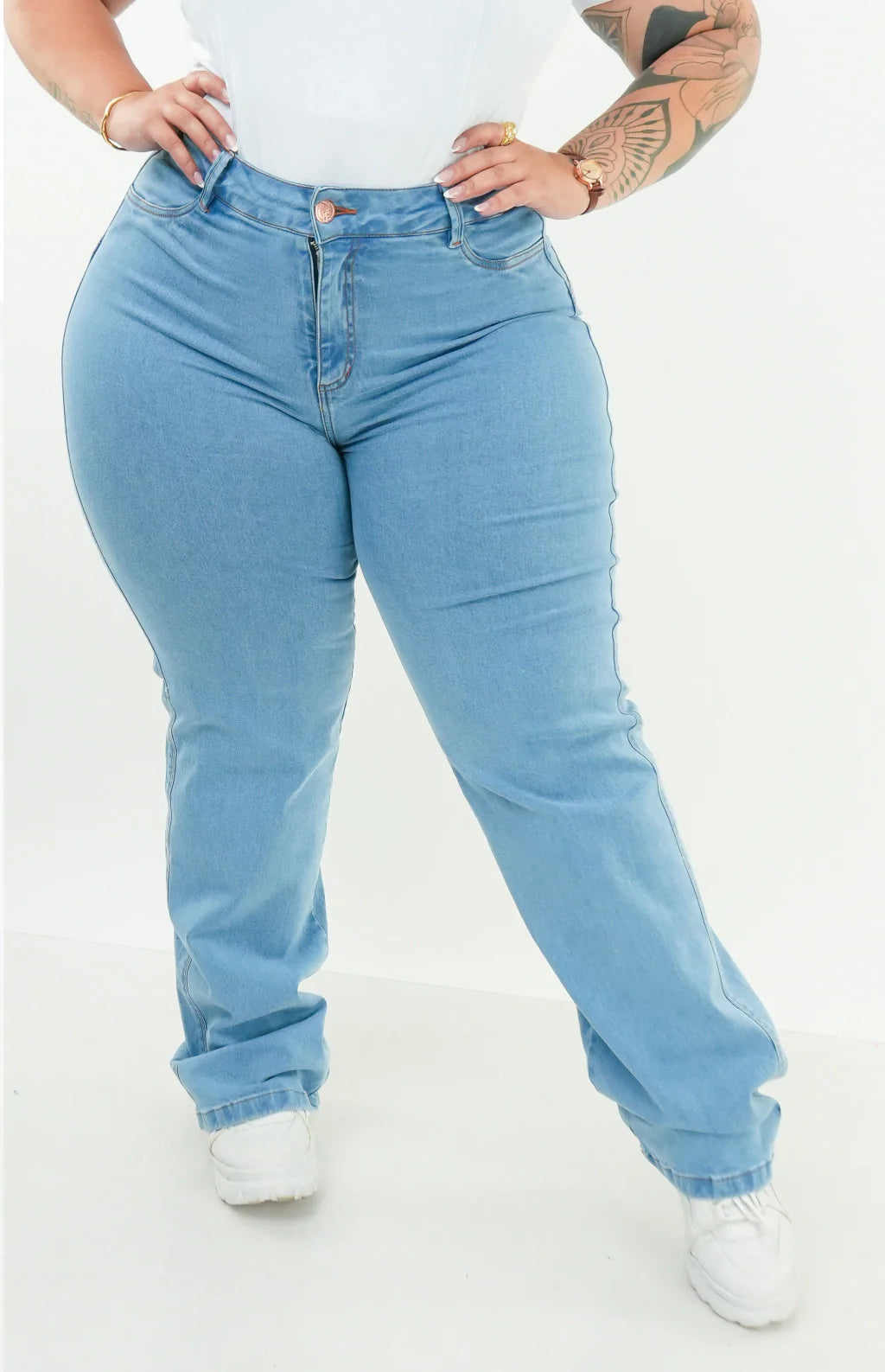 CALÇA JEANS PLUS SIZE - Wide leg Essencial Piscine