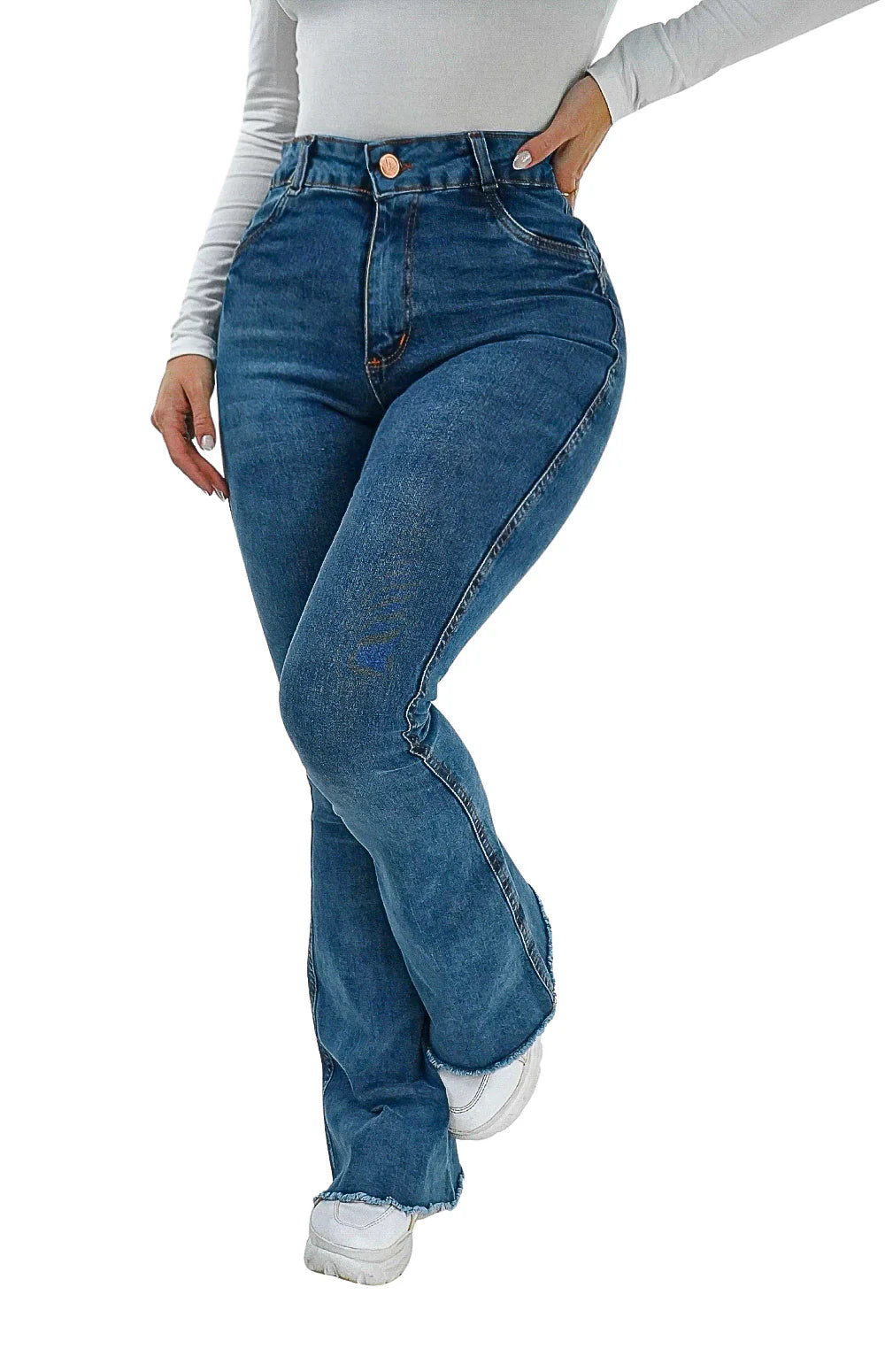 CALÇA JEANS PARA BAIXINHAS - FLARE BARRA DESFIADA MALDIVAS