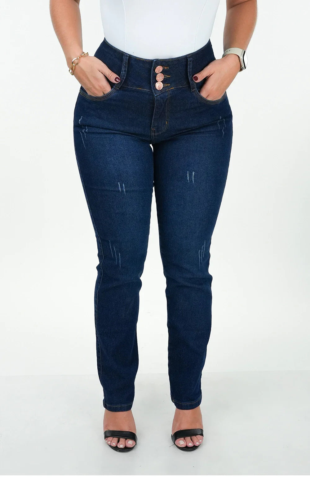 CALÇA JEANS FEMININA - RETA CHAPA BARRIGA