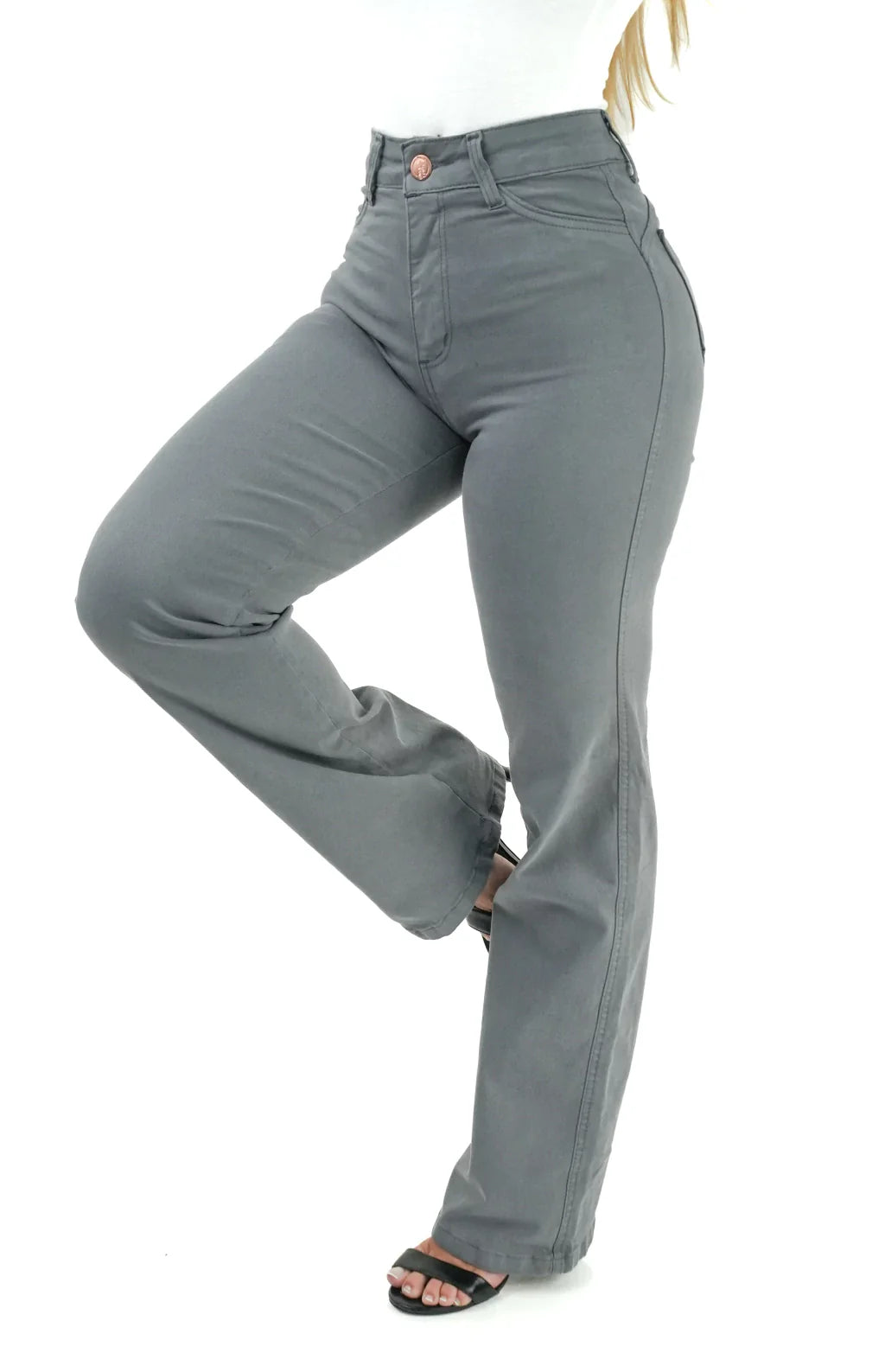 CALÇA JEANS FEMININA - RETA CINZA