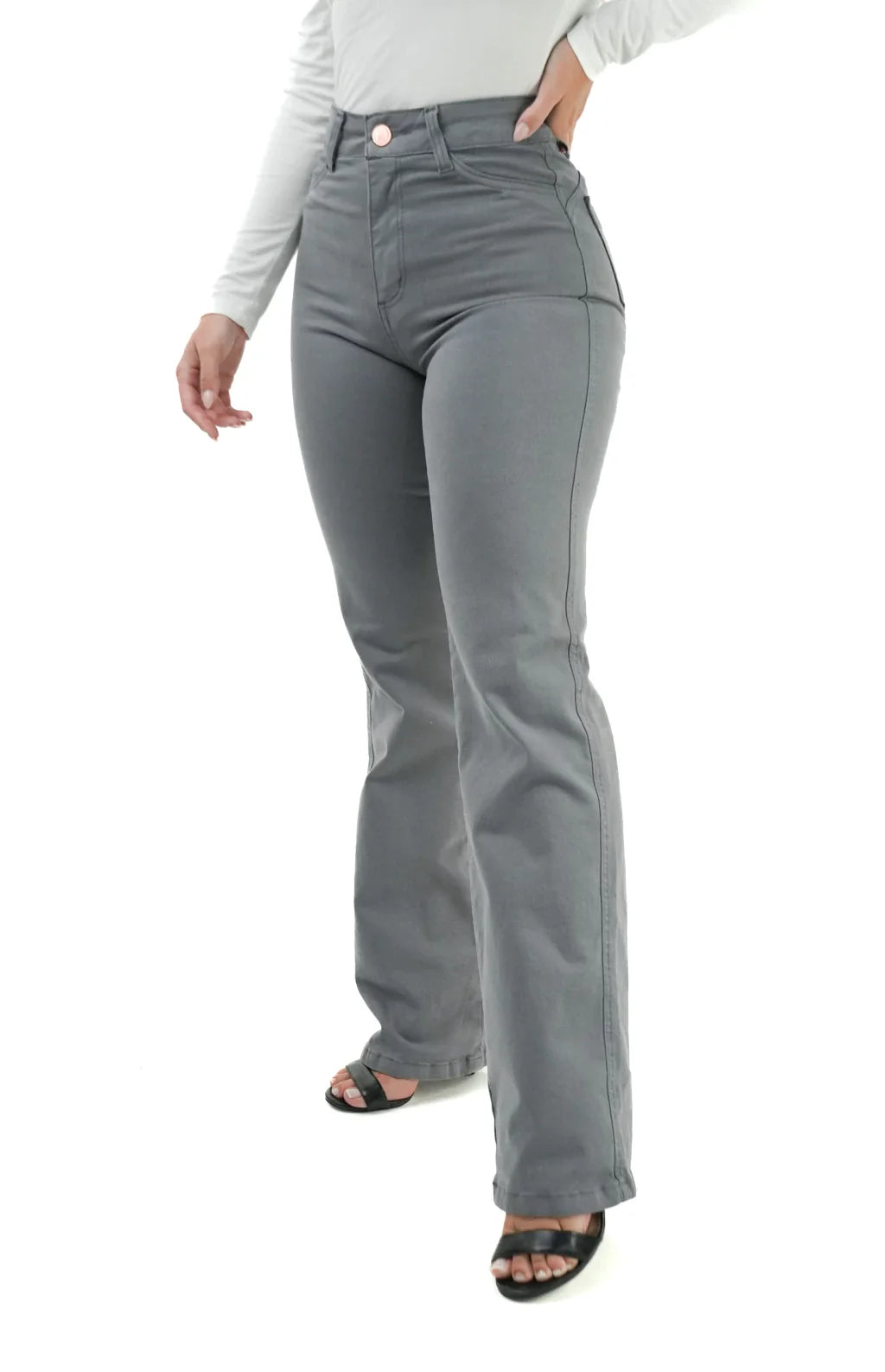 CALÇA JEANS FEMININA - RETA CINZA