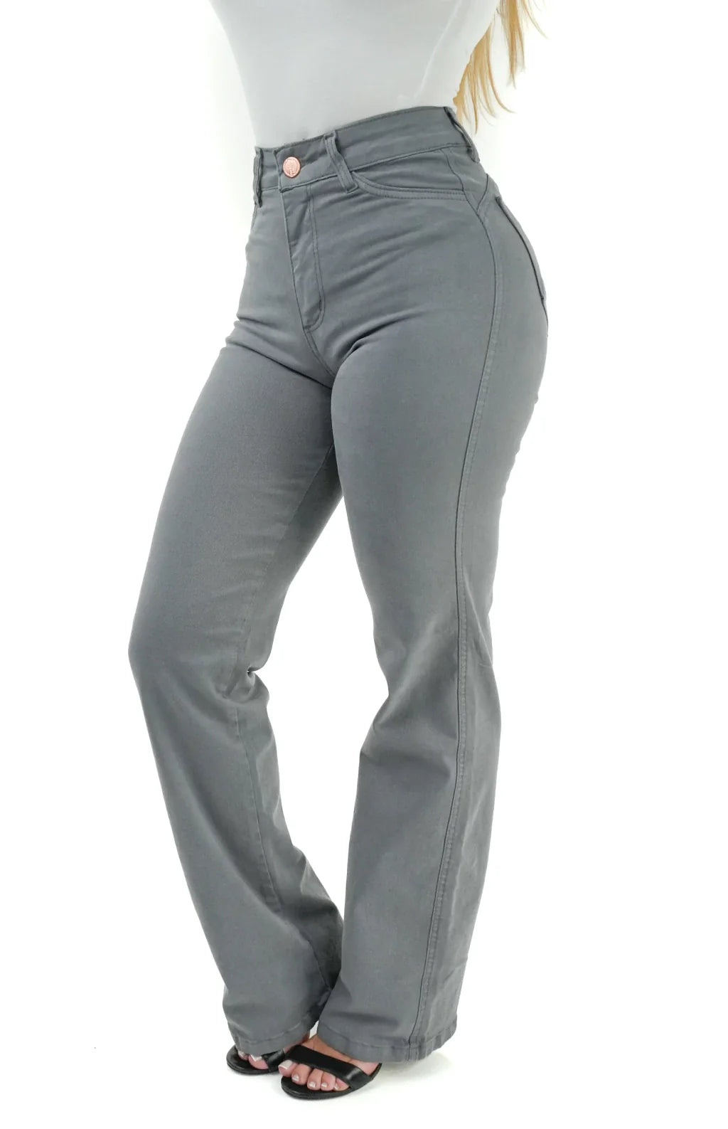 CALÇA JEANS FEMININA - RETA CINZA