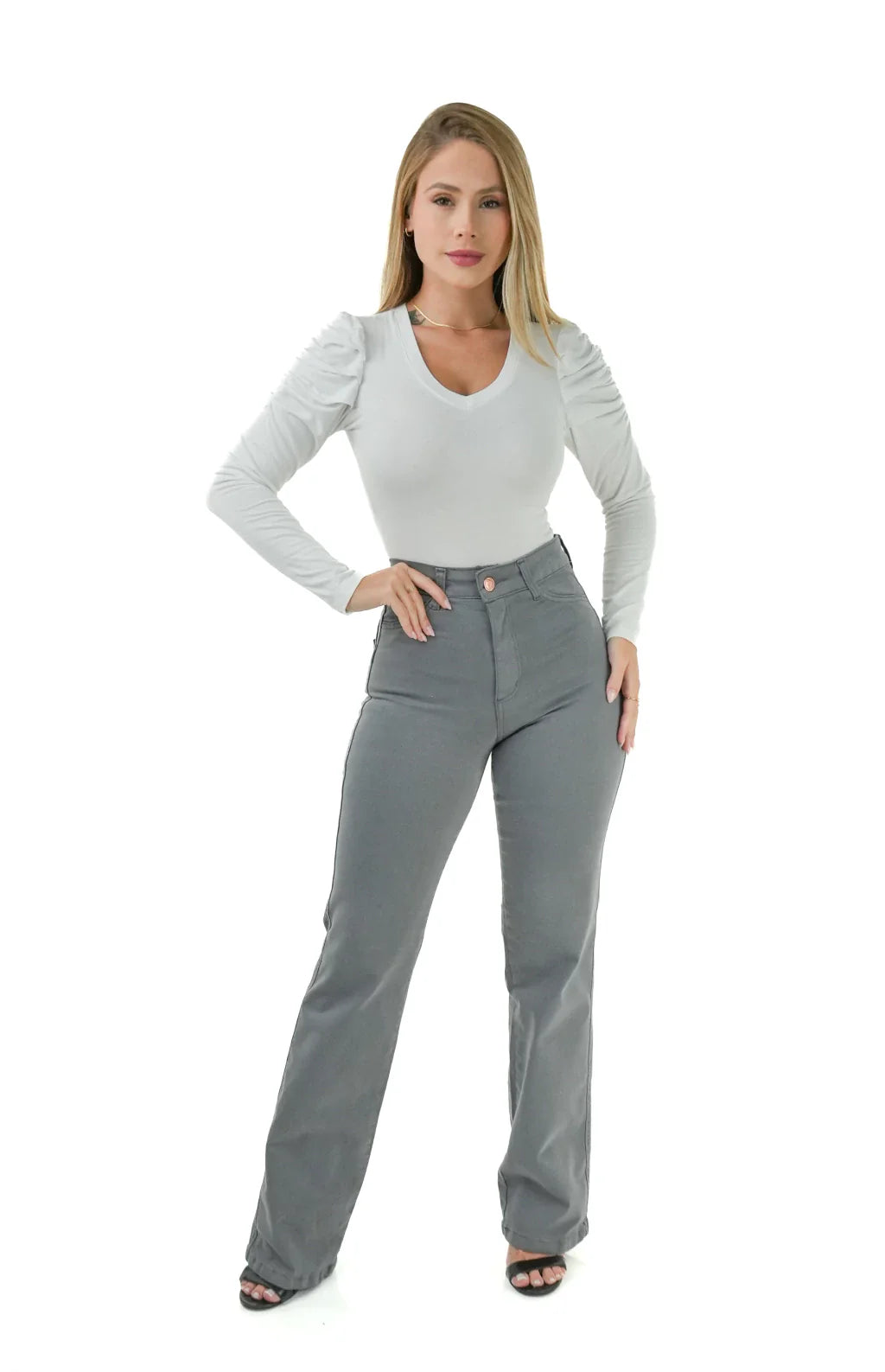 CALÇA JEANS FEMININA - RETA CINZA