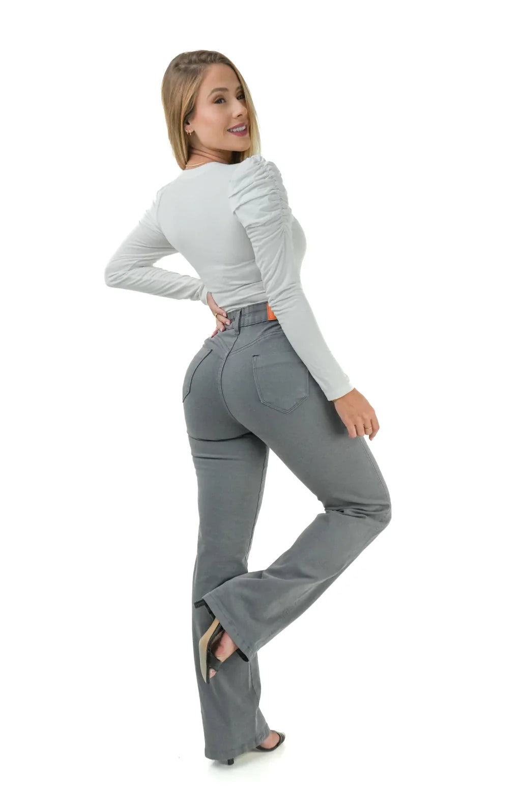 CALÇA JEANS FEMININA - RETA CINZA