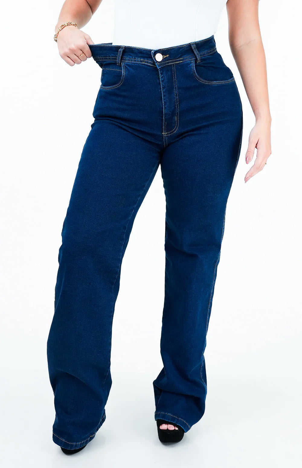 CALÇA JEANS FEMININA - WIDE LEG COM ELASTANO