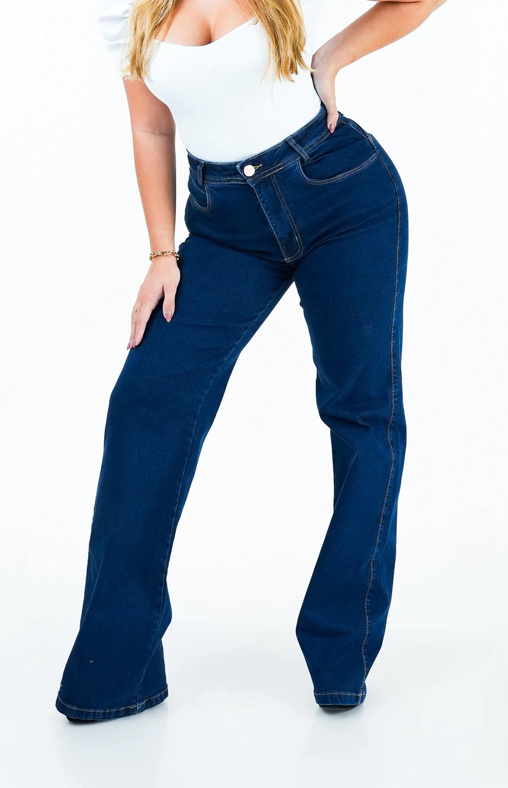 CALÇA JEANS FEMININA - WIDE LEG COM ELASTANO
