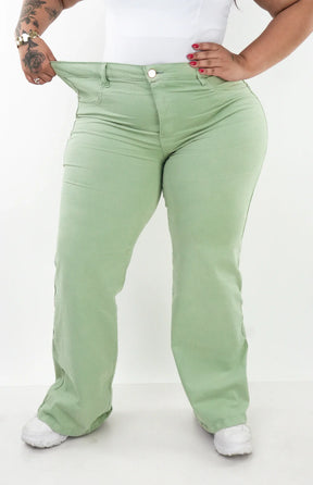 CALÇA FEMININA - WIDE LEG VERDE PISTACHE