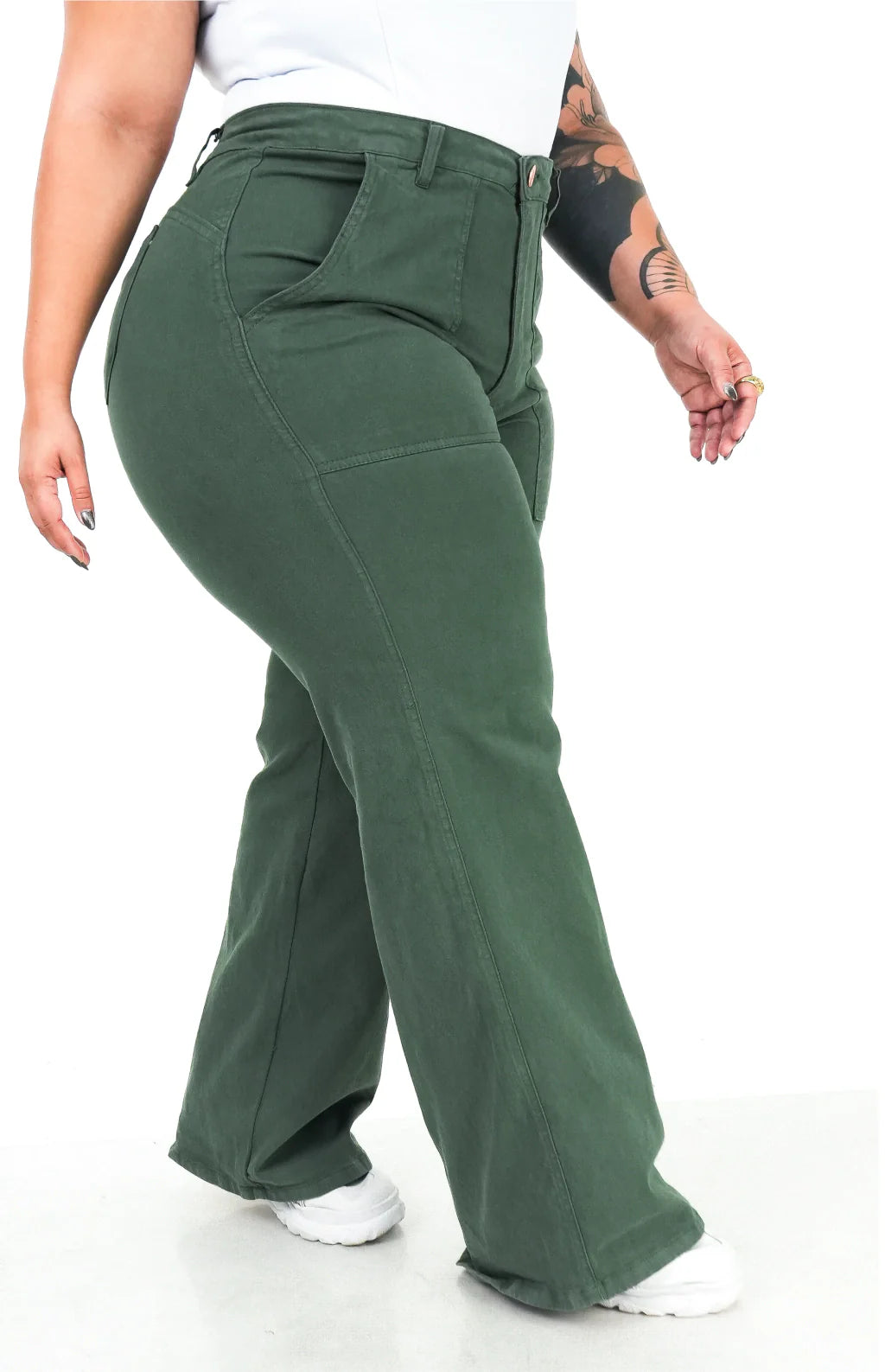 CALÇA FEMININA PLUS SIZE - WIDE LEG VERDE