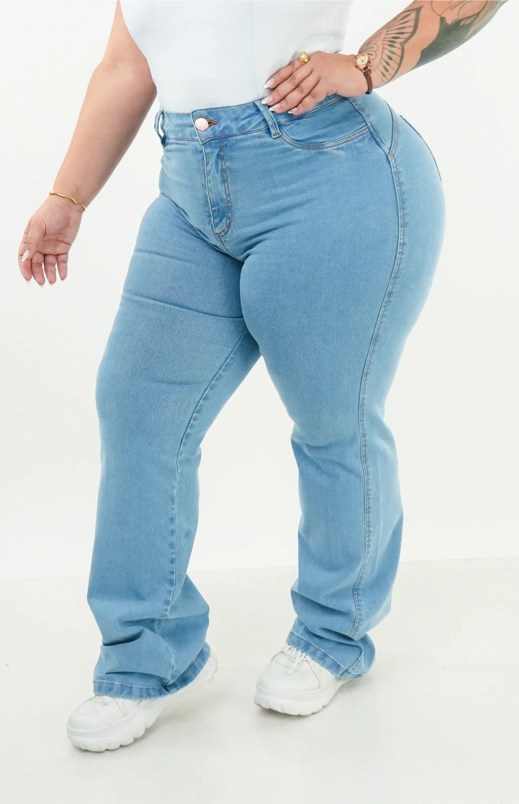 CALÇA JEANS PLUS SIZE - Wide leg Essencial Piscine