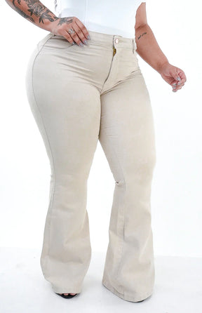 CALÇA PLUS SIZE - FLARE NUDE CHIC
