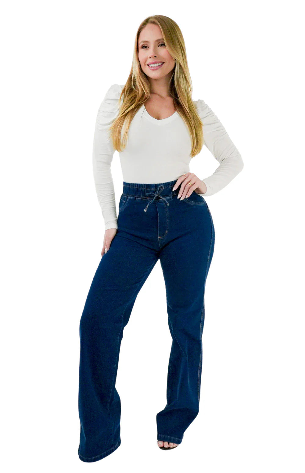 CALÇA JEANS FEMININA - WIDE LEG CINTURA ELÁSTICA POWER