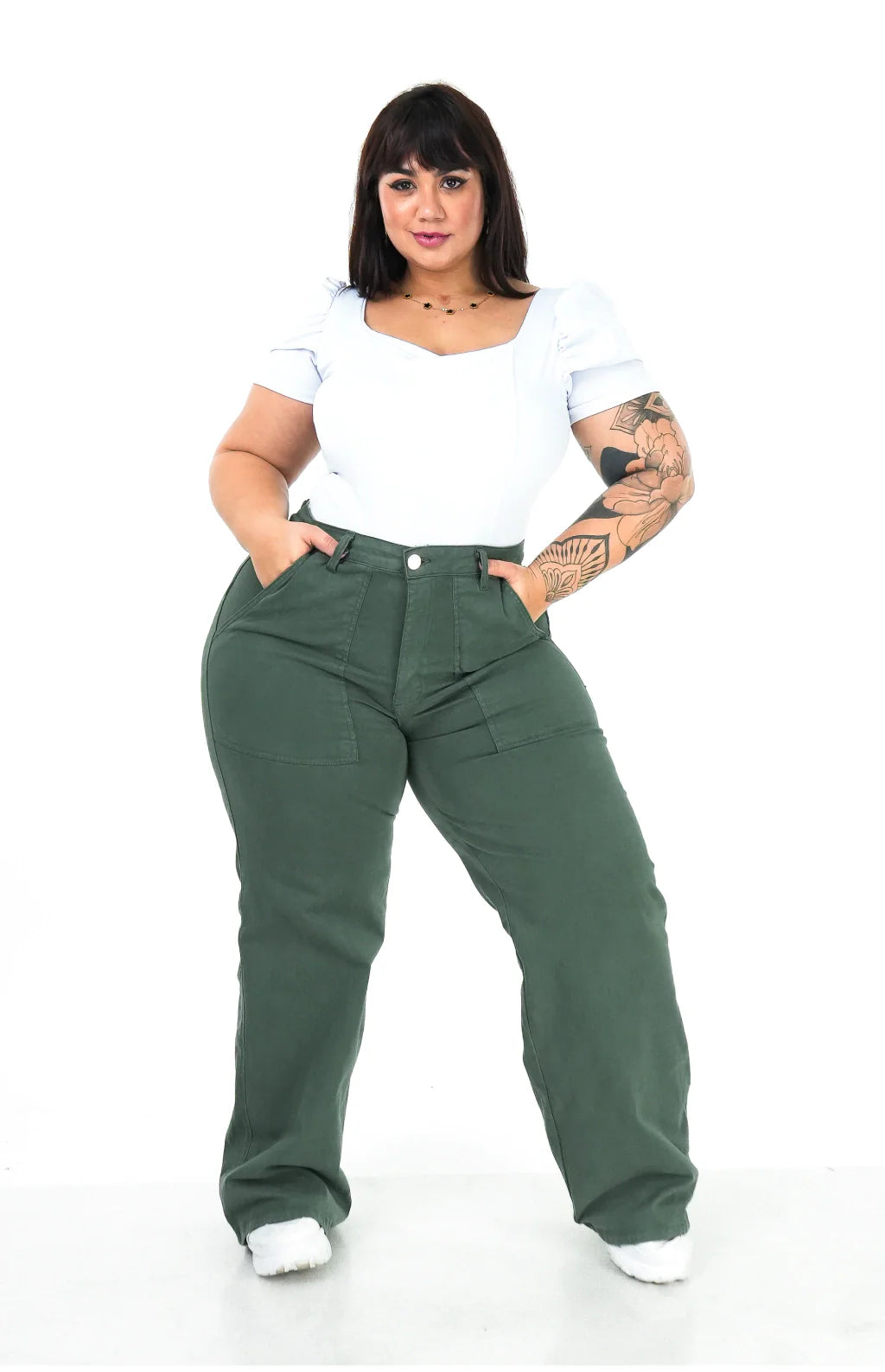 CALÇA FEMININA PLUS SIZE - WIDE LEG VERDE