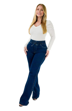 CALÇA JEANS FEMININA - WIDE LEG CINTURA ELÁSTICA POWER