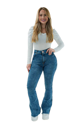 CALÇA JEANS PARA BAIXINHAS - FLARE BARRA DESFIADA MALDIVAS