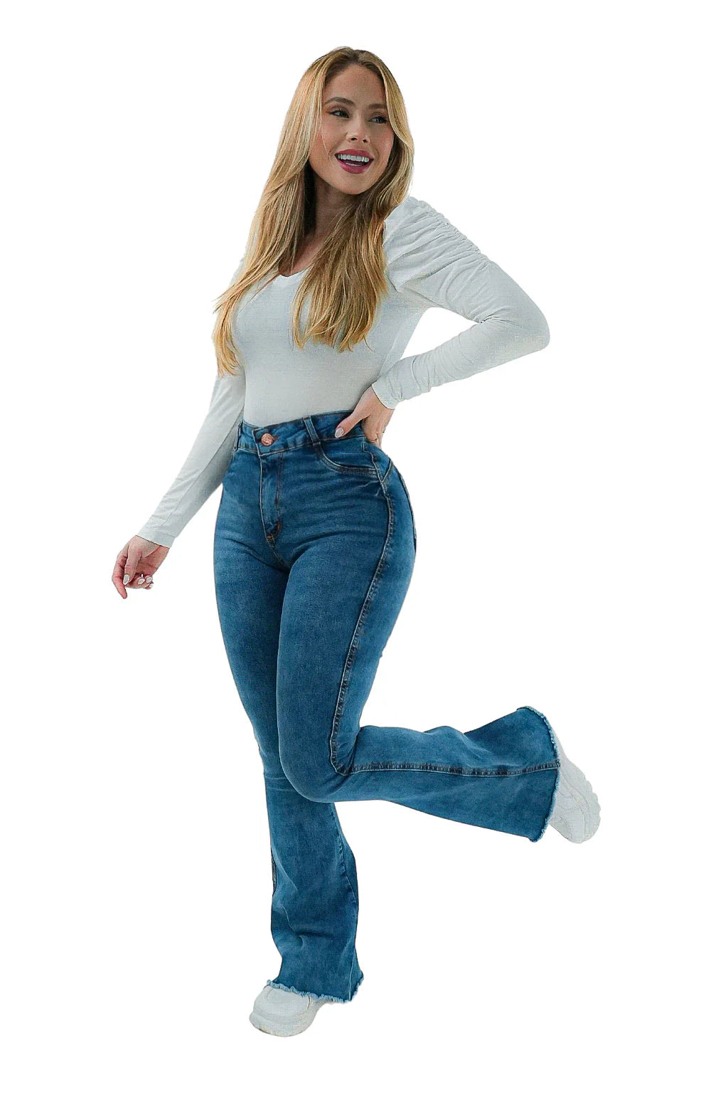 CALÇA JEANS PARA BAIXINHAS - FLARE BARRA DESFIADA MALDIVAS