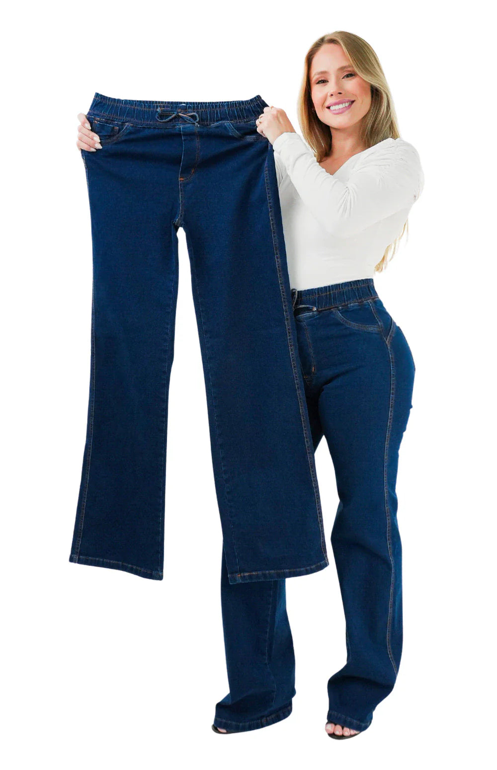 CALÇA JEANS FEMININA - WIDE LEG CINTURA ELÁSTICA POWER