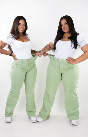 CALÇA FEMININA - WIDE LEG VERDE PISTACHE