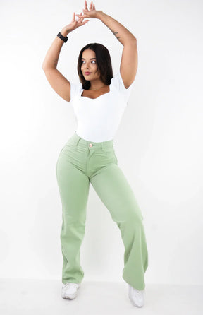 CALÇA FEMININA - WIDE LEG VERDE PISTACHE