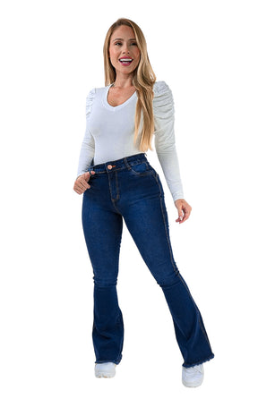 CALÇA JEANS PARA BAIXINHAS FLARE - BARRA DESFIADA