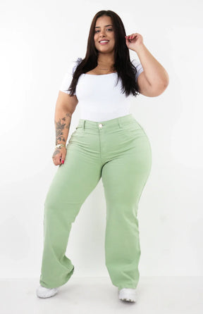 CALÇA FEMININA - WIDE LEG VERDE PISTACHE