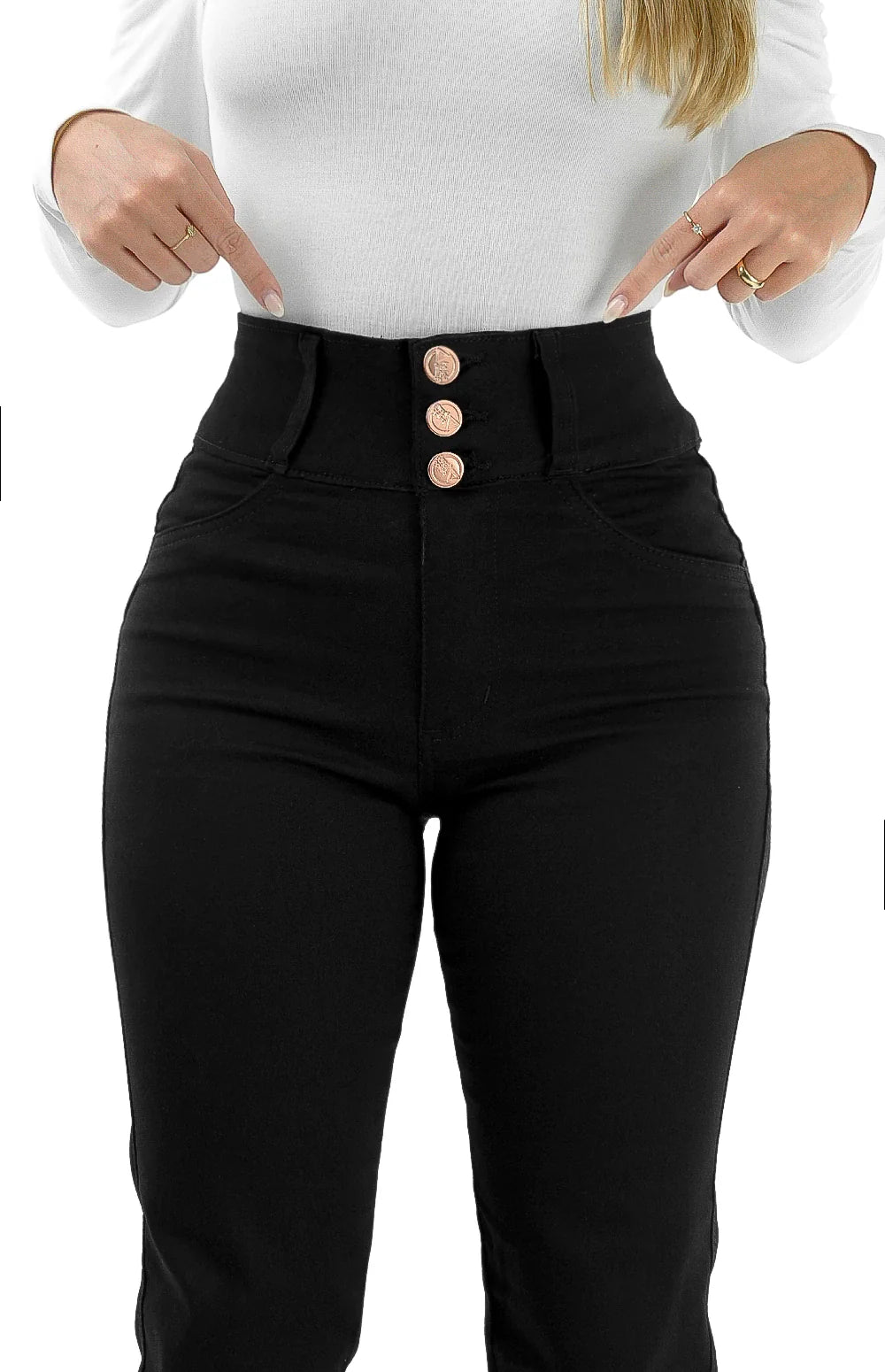CALÇA JEANS FEMININA - RETA CHAPA BARRIGA BLACK