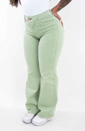 CALÇA FEMININA - WIDE LEG VERDE PISTACHE