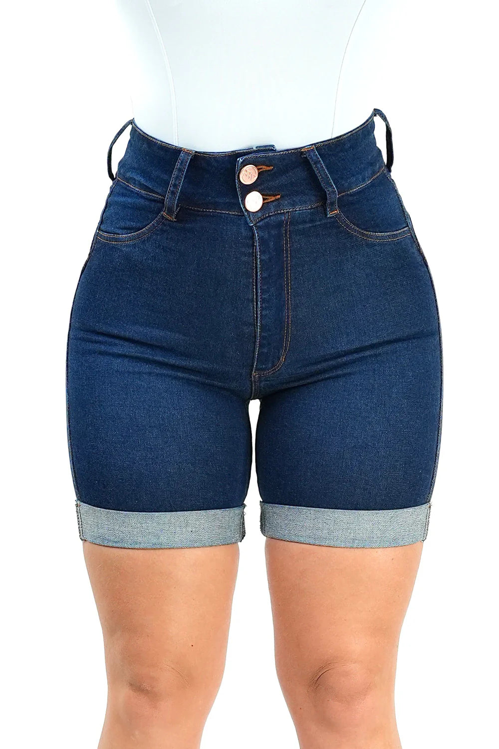 Shorts Jeans Feminino - Meia Coxa 2 Botões Índigo