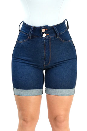 Shorts Jeans Feminino - Meia Coxa 2 Botões Índigo