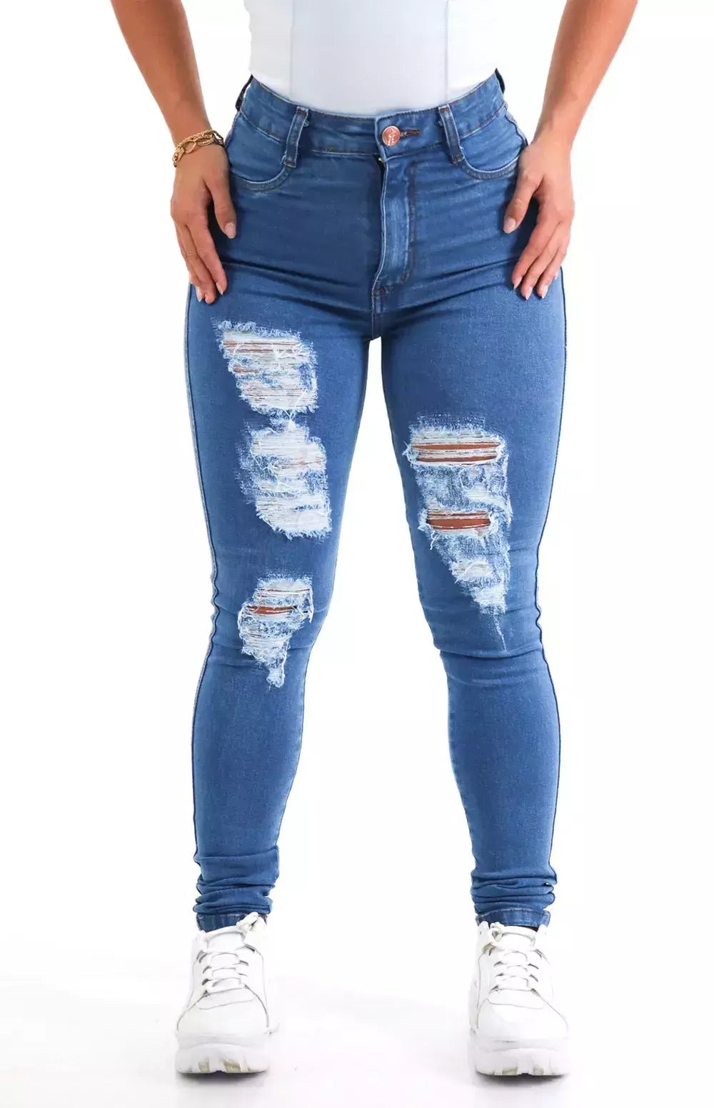 Calça Jeans Feminina - Destroyed Celeste