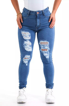 Calça Jeans Feminina - Destroyed Celeste