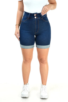 Shorts Jeans Feminino - Meia Coxa 2 Botões Índigo