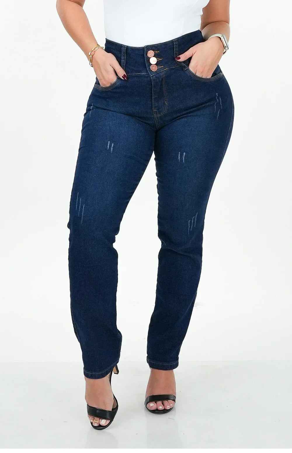 CALÇA JEANS FEMININA - RETA CHAPA BARRIGA
