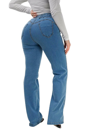 CALÇA JEANS FEMININA - WIDE LEG CINTURA ELÁSTICA PISCINE