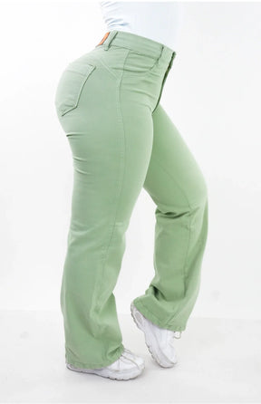 CALÇA FEMININA - WIDE LEG VERDE PISTACHE