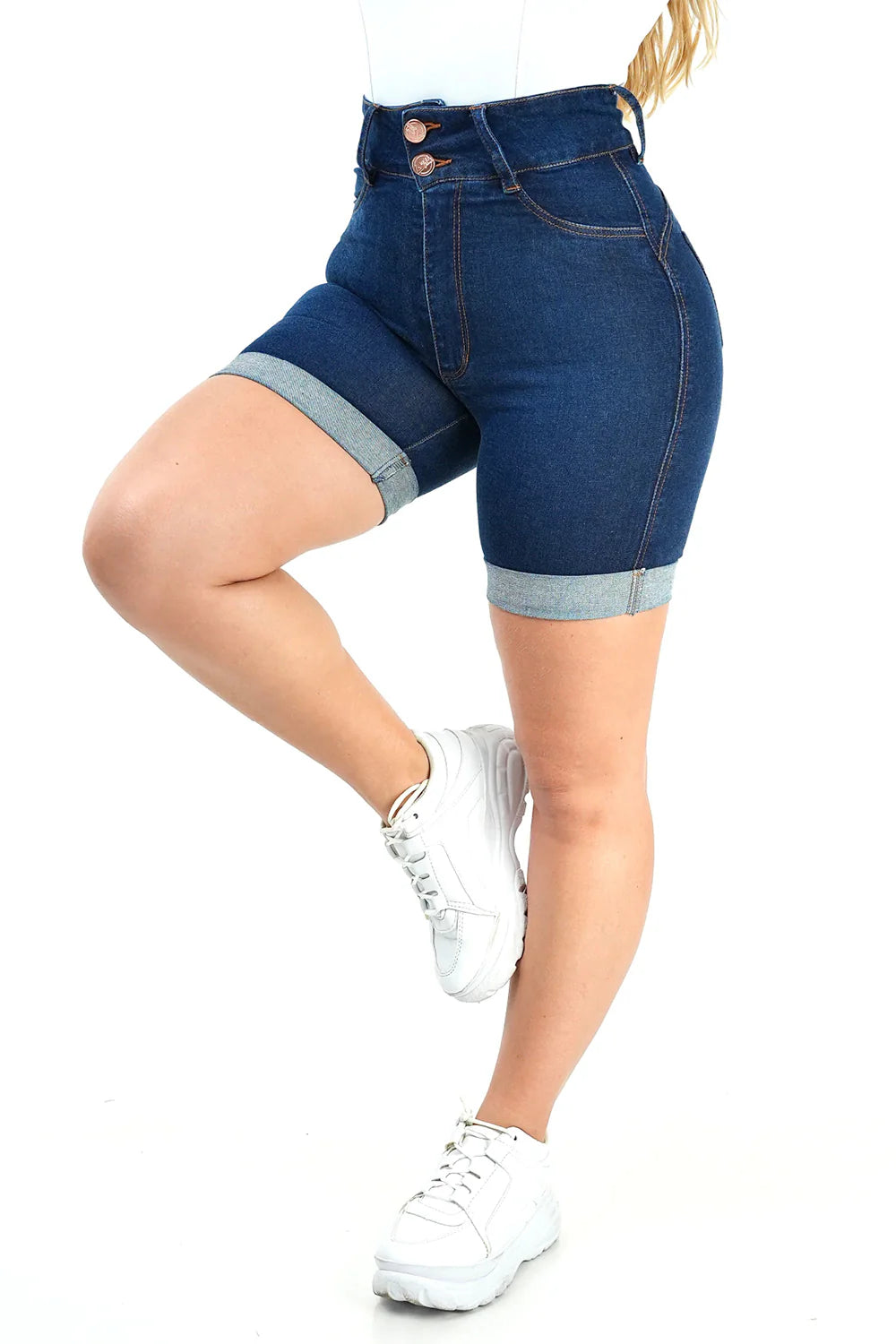 Shorts Jeans Feminino - Meia Coxa 2 Botões Índigo