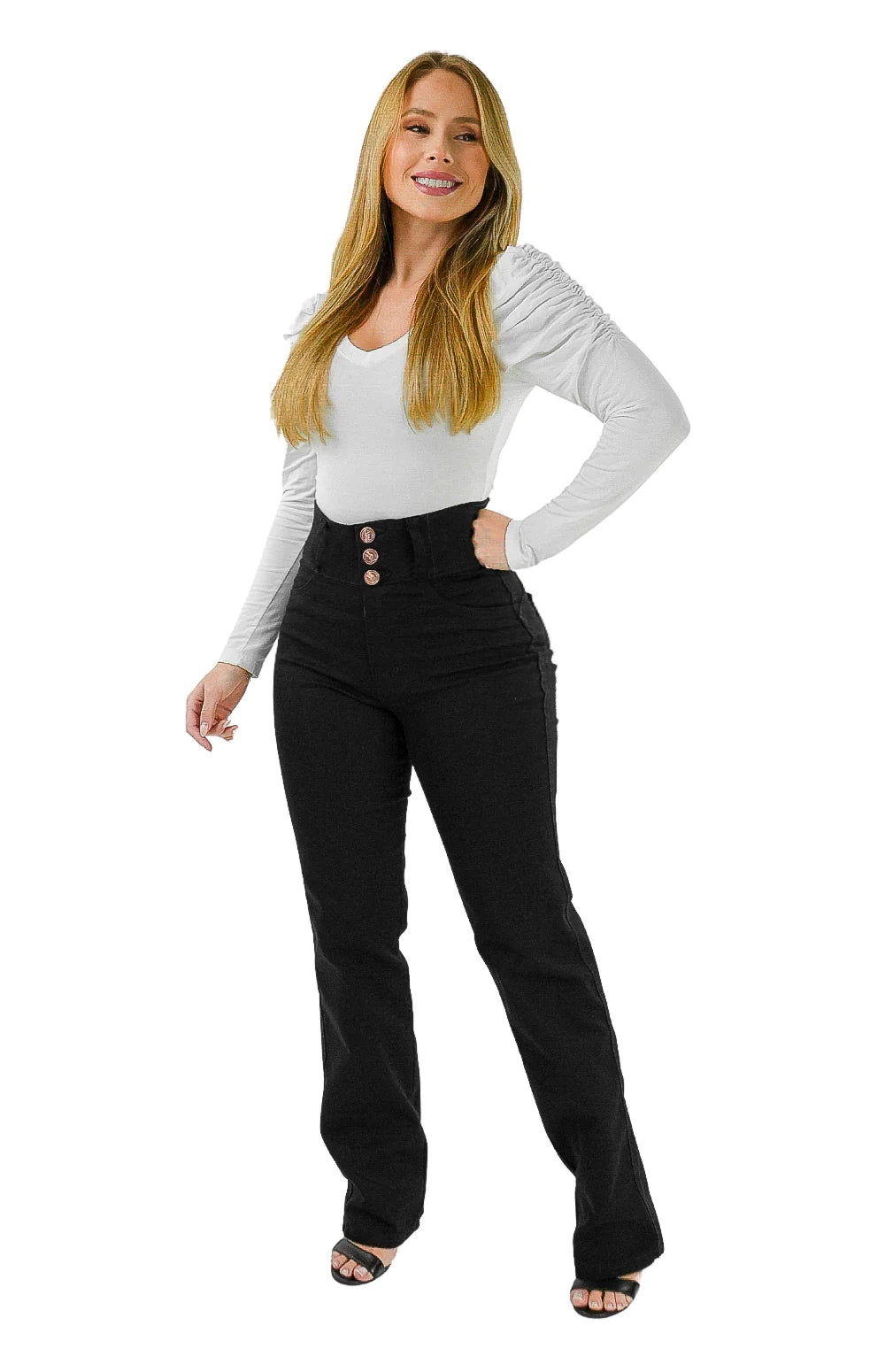 CALÇA JEANS FEMININA - RETA CHAPA BARRIGA BLACK