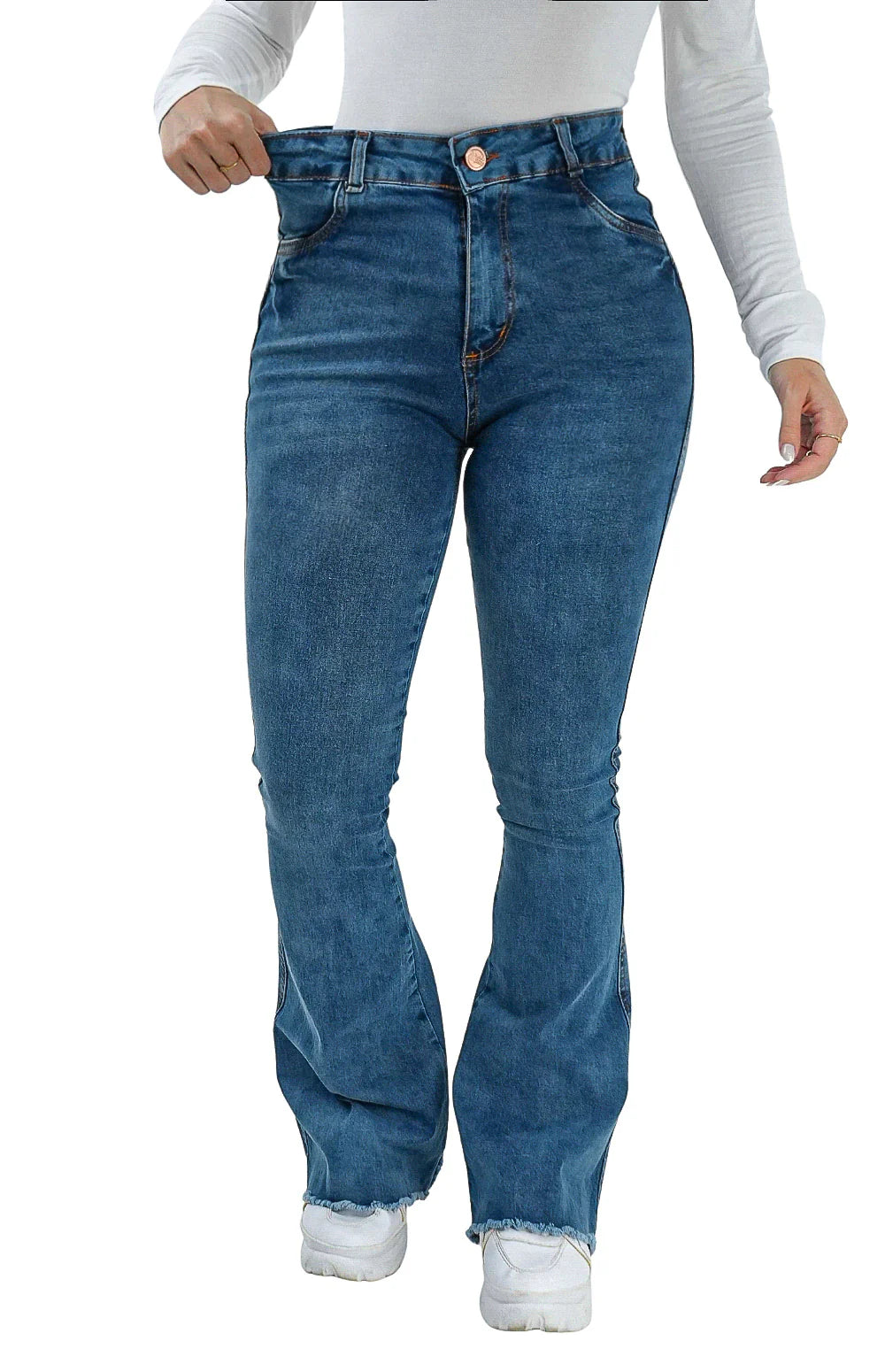 CALÇA JEANS PARA BAIXINHAS - FLARE BARRA DESFIADA MALDIVAS