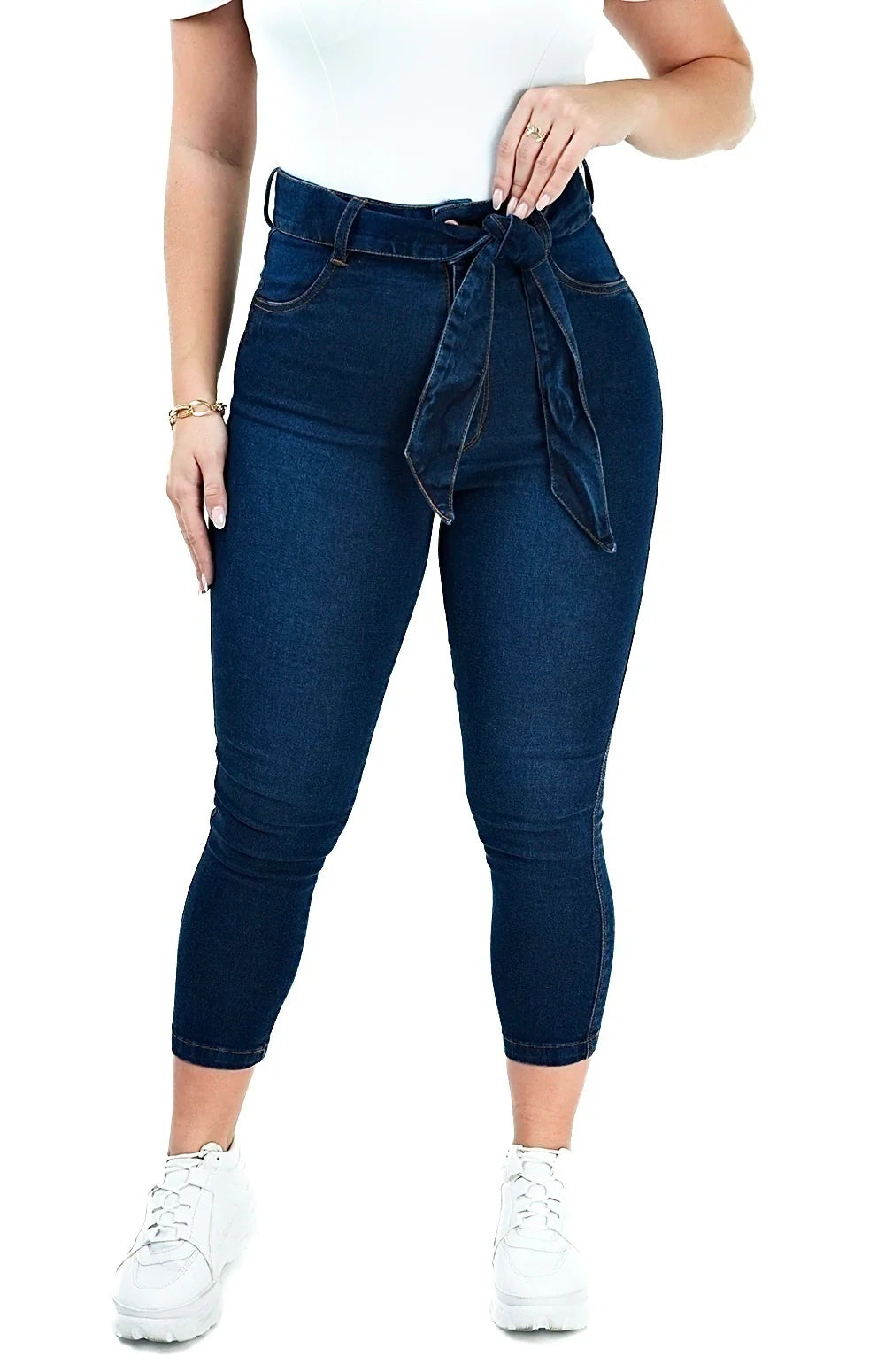 Calça Jeans Feminina - Capri Cinto Faixa Removível