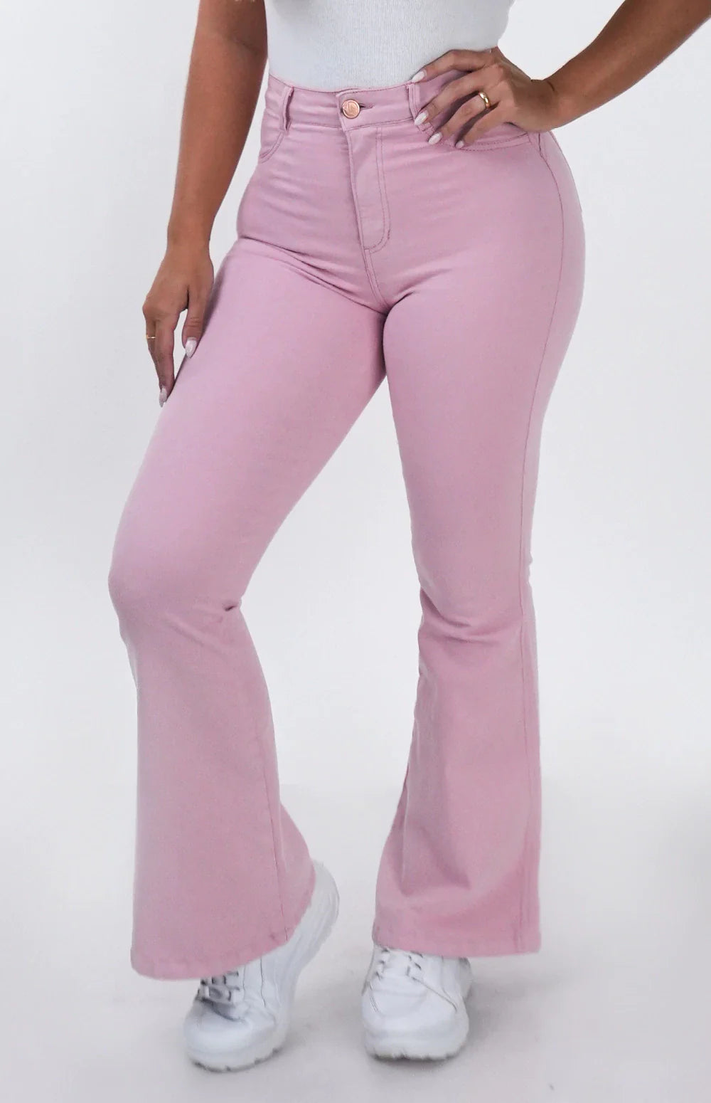 CALÇA JEANS FLARE PARA BAIXINHAS - ROSA BEBÊ