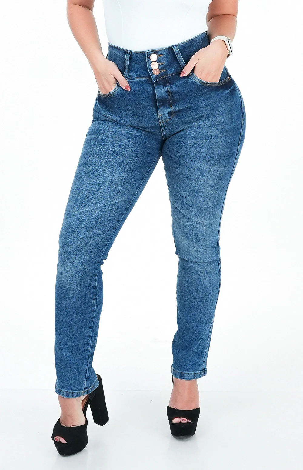 CALÇA JEANS FEMININA - RETA CHAPA BARRIGA