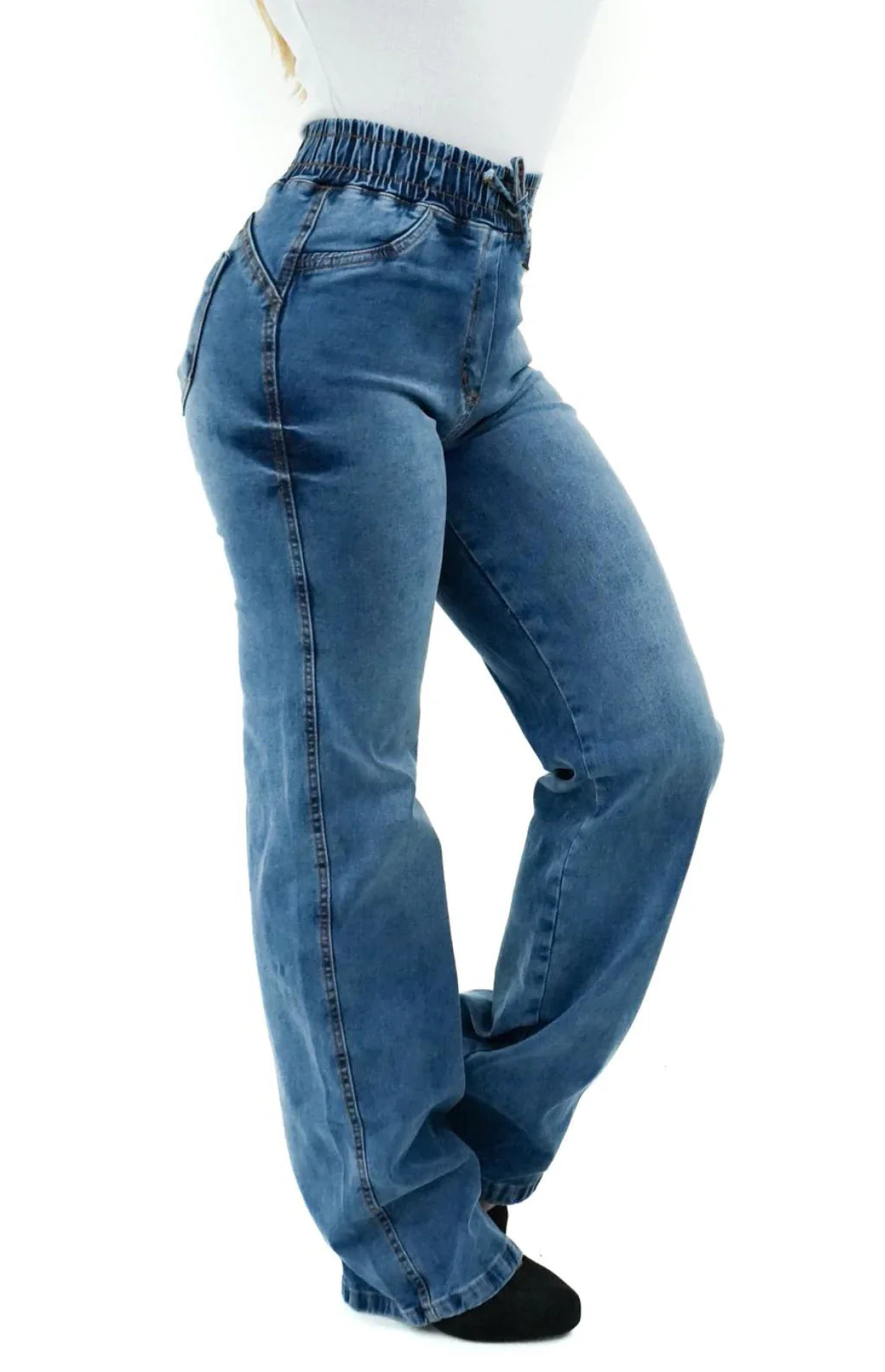 CALÇA JEANS FEMININA - WIDE LEG CINTURA ELÁSTICA MALDIVAS