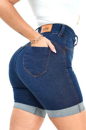 Shorts Jeans Feminino - Meia Coxa 2 Botões Índigo