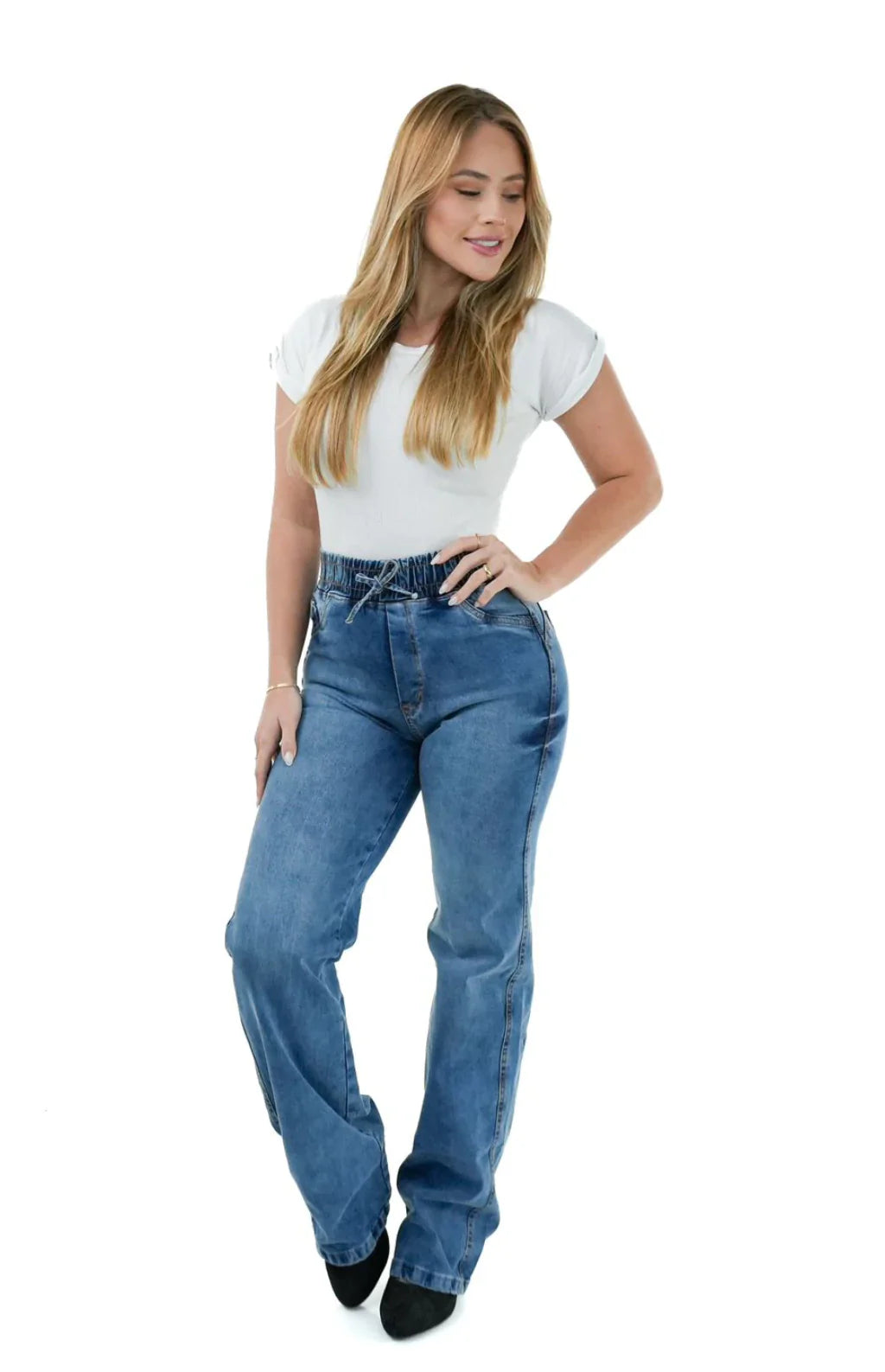 CALÇA JEANS FEMININA - WIDE LEG CINTURA ELÁSTICA MALDIVAS