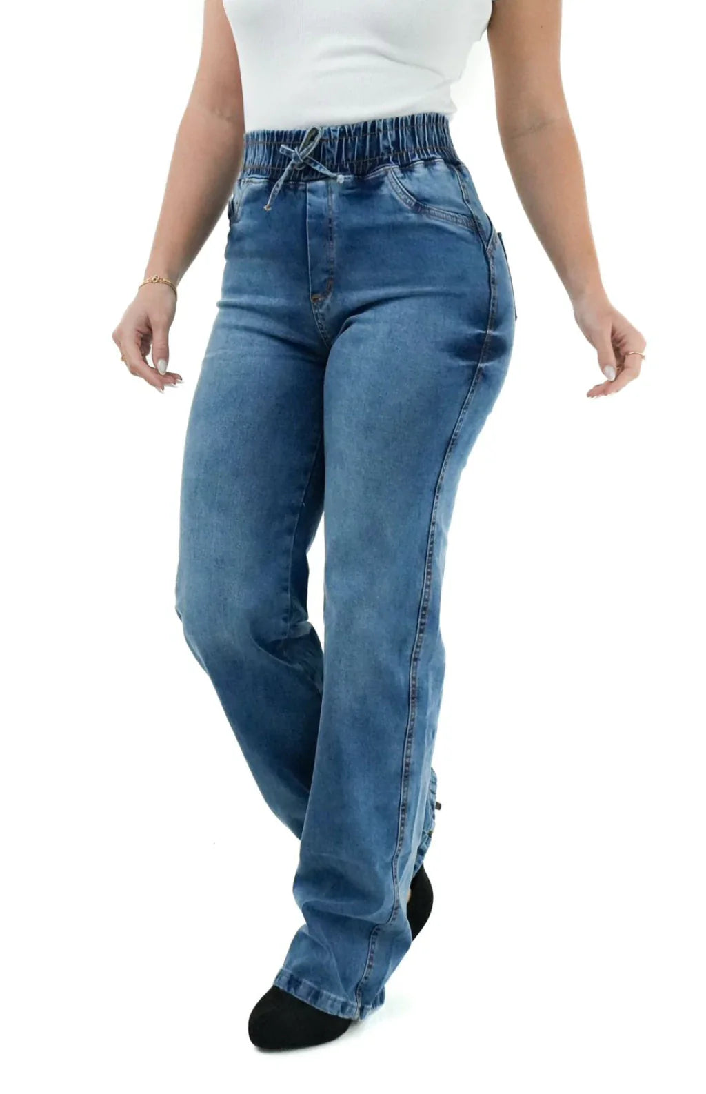 CALÇA JEANS FEMININA - WIDE LEG CINTURA ELÁSTICA MALDIVAS